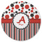 Red & Black Dots & Stripes Round Rubber Backed Coaster (Personalized)