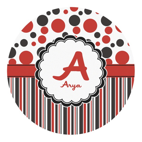 Custom Red & Black Dots & Stripes Round Decal (Personalized)