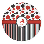 Red & Black Dots & Stripes 5' Round Indoor Area Rug (Personalized)