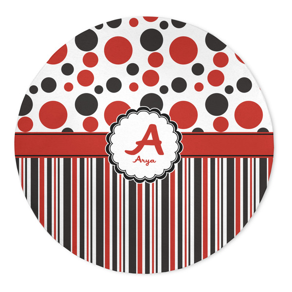 Custom Red & Black Dots & Stripes 5' Round Indoor Area Rug (Personalized)