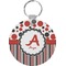 Red & Black Dots & Stripes Round Plastic Keychain (Personalized)