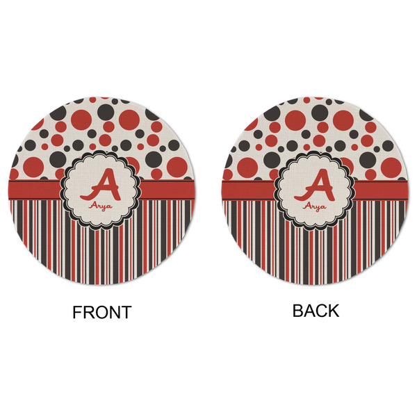Red & Black Dots & Stripes Round Linen Placemats - APPROVAL (double sided)