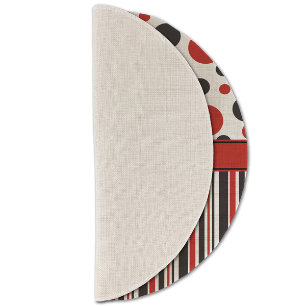 Red & Black Dots & Stripes Round Linen Placemats - HALF FOLDED (single sided)
