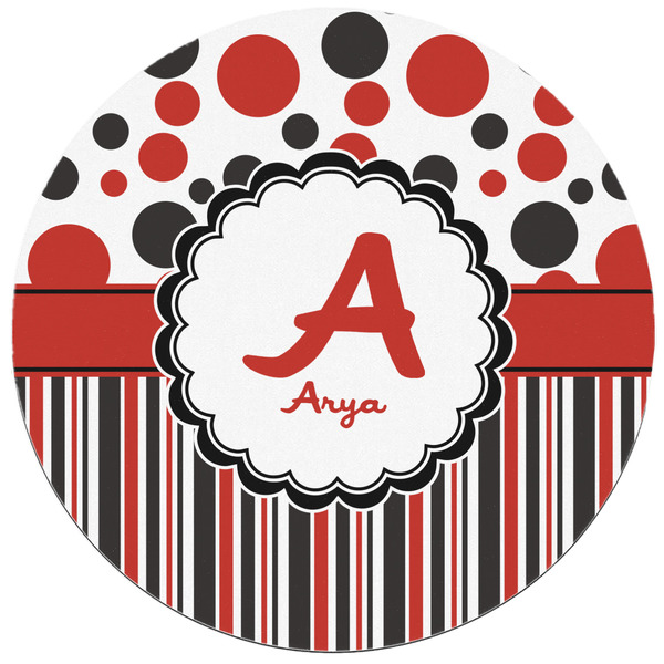 Red & Black Dots & Stripes Round Mousepad - APPROVAL