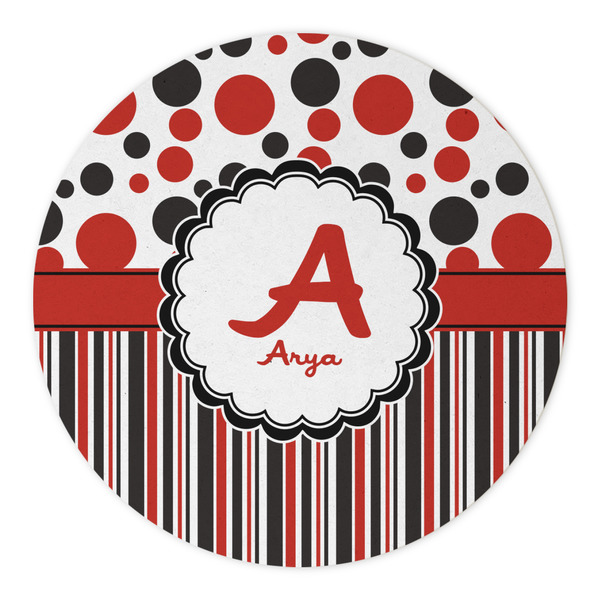 Red & Black Dots & Stripes Round Paper Coaster - Approval