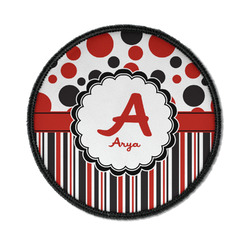 Red & Black Dots & Stripes Iron On Round Patch w/ Name and Initial