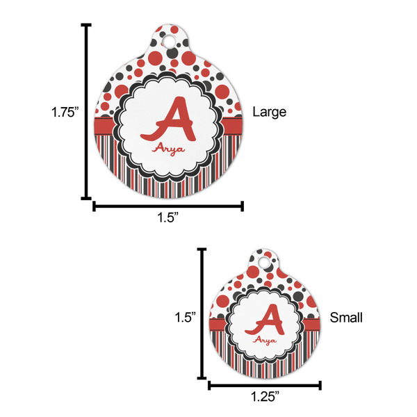 Red & Black Dots & Stripes Round Pet ID Tag - Large - Comparison Scale
