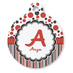 Red & Black Dots & Stripes Round Pet ID Tag (Personalized)