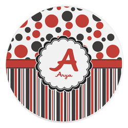 Red & Black Dots & Stripes Round Stone Trivet (Personalized)