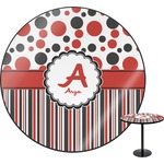 Red & Black Dots & Stripes Round Table (Personalized)