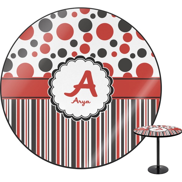 Custom Red & Black Dots & Stripes Round Table - 24" (Personalized)