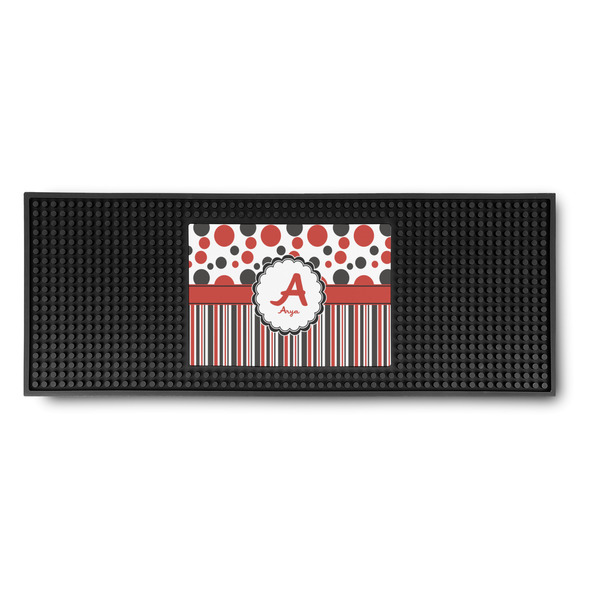 Custom Red & Black Dots & Stripes Rubber Bar Mat (Personalized)