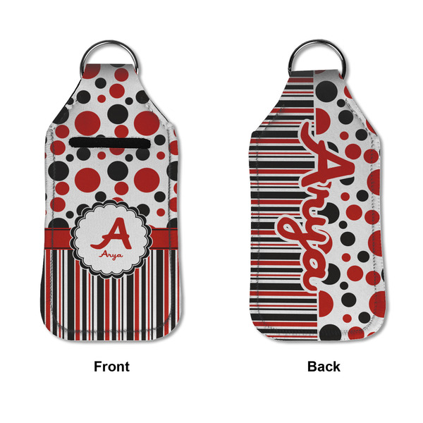Red & Black Dots & Stripes Sanitizer Holder Keychain - Large APPROVAL (Flat)