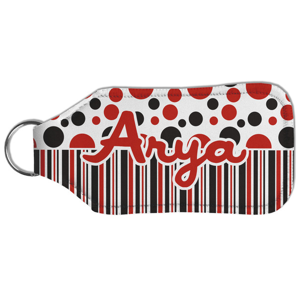 Red & Black Dots & Stripes Sanitizer Holder Keychain - Large (Back)