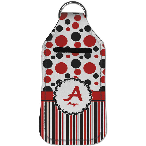 Red & Black Dots & Stripes Sanitizer Holder Keychain - Large (Front)