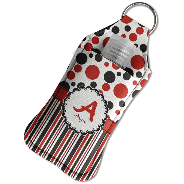 Red & Black Dots & Stripes Sanitizer Holder Keychain - Large in Case