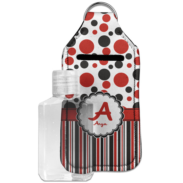 Custom Red & Black Dots & Stripes Hand Sanitizer & Keychain Holder - Large (Personalized)