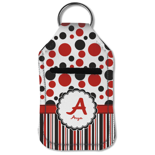 Red & Black Dots & Stripes Sanitizer Holder Keychain - Small (Front Flat)