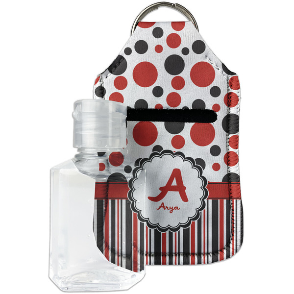 Custom Red & Black Dots & Stripes Hand Sanitizer & Keychain Holder - Small (Personalized)