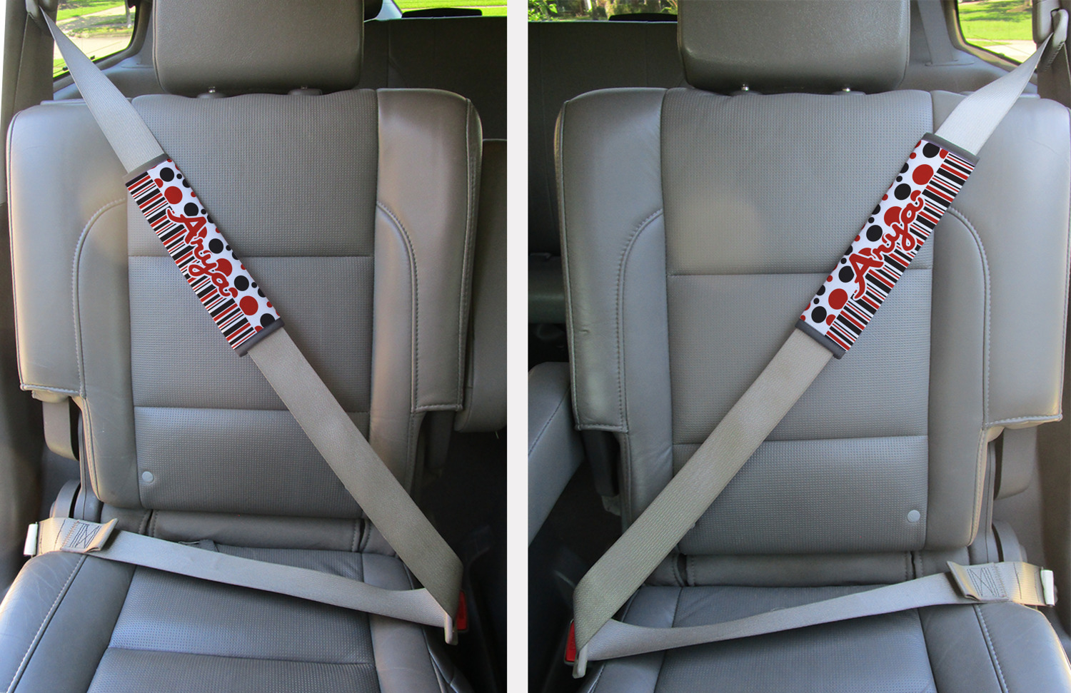 Custom Red & Black Dots & Stripes Seat Belt Covers (Set of 2