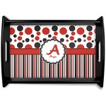 Red & Black Dots & Stripes Black Wooden Tray - Small (Personalized)