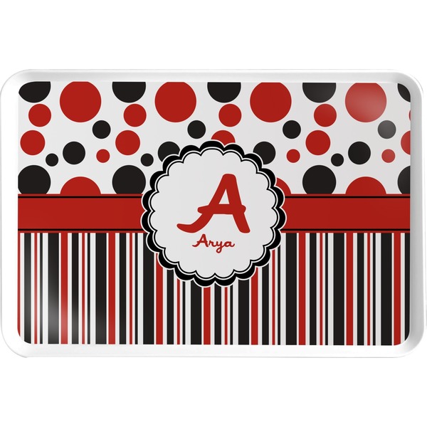 Custom Red & Black Dots & Stripes Serving Tray (Personalized)
