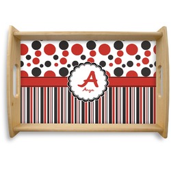Red & Black Dots & Stripes Natural Wooden Tray - Small (Personalized)
