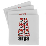 Red & Black Dots & Stripes Absorbent Stone Coasters - Set of 4 (Personalized)