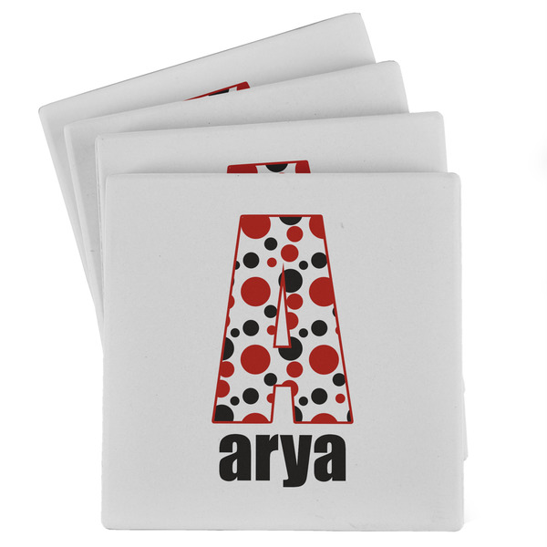 Custom Red & Black Dots & Stripes Absorbent Stone Coasters - Set of 4 (Personalized)