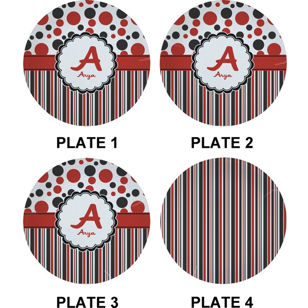Red & Black Dots & Stripes Set of Appetizer / Dessert Plates (Approval)