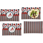 Red & Black Dots & Stripes Set of 4 Glass Rectangular Lunch / Dinner Plate (Personalized)