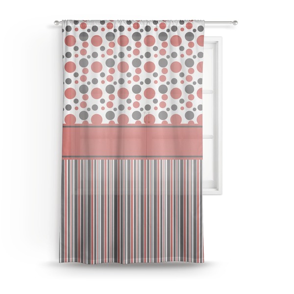 Custom Red & Black Dots & Stripes Sheer Curtain - 50"x84"