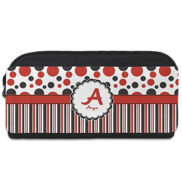 Custom Red & Black Dots & Stripes Shoe Bag (Personalized)