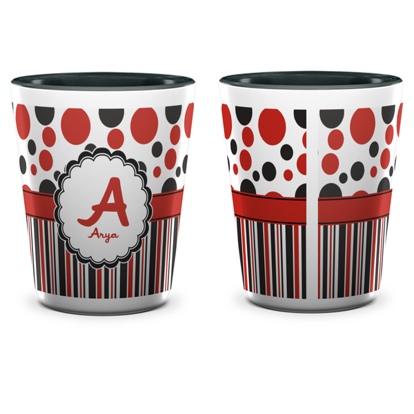 Red & Black Dots & Stripes Shot Glass - Two Tone - APPROVAL