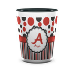 Red & Black Dots & Stripes Ceramic Shot Glass - 1.5 oz - Two Tone - Set of 4 (Personalized)