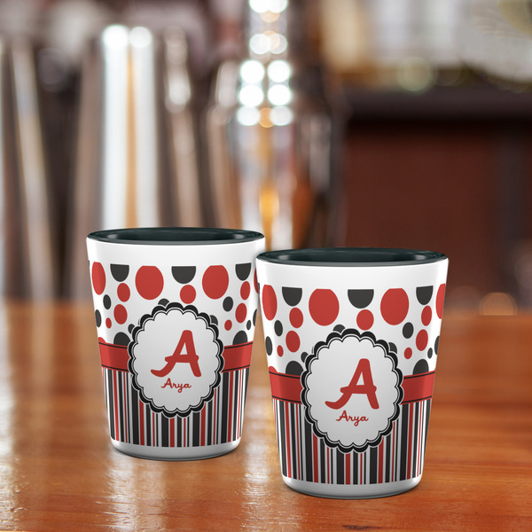 Red & Black Dots & Stripes Shot Glass - Two Tone - LIFESTYLE