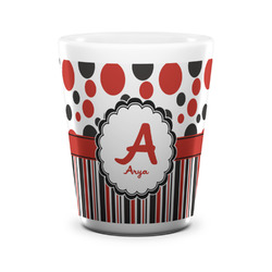 Red & Black Dots & Stripes Ceramic Shot Glass - 1.5 oz - White - Set of 4 (Personalized)