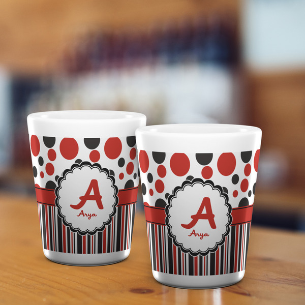 Red & Black Dots & Stripes Shot Glass - White - LIFESTYLE