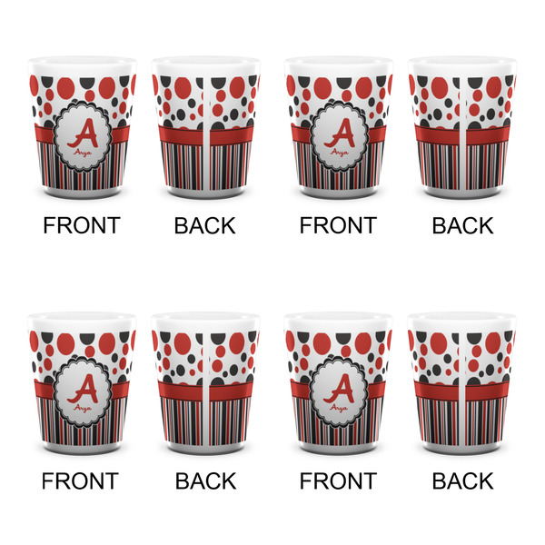 Red & Black Dots & Stripes Shot Glass - White - Set of 4 - APPROVAL
