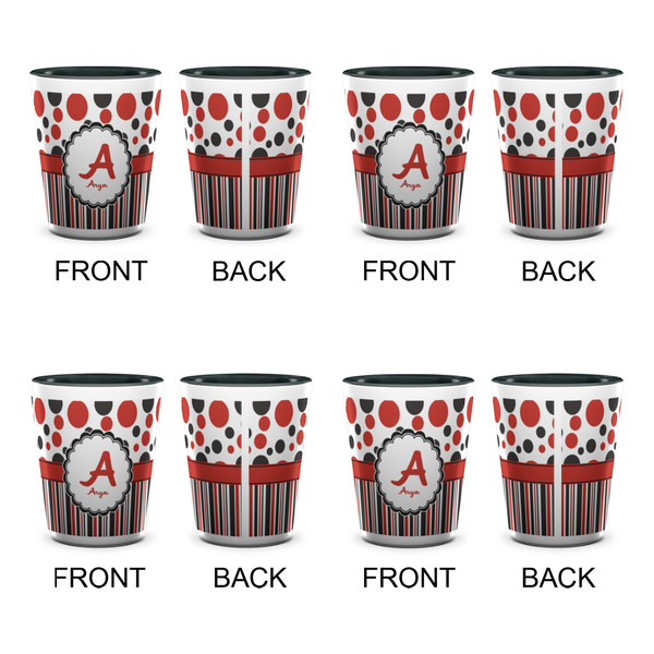 Red & Black Dots & Stripes Shot Glassess - Two Tone - Set of 4 - APPROVAL