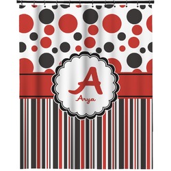 Red & Black Dots & Stripes Extra Long Shower Curtain - 70"x84" (Personalized)