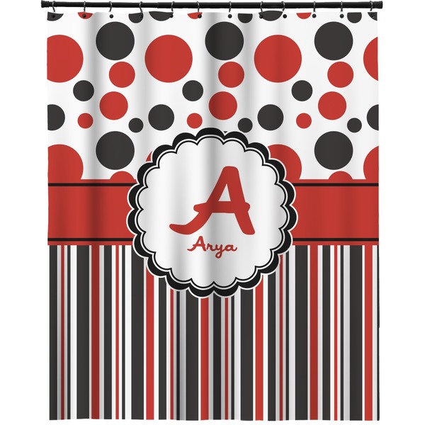Custom Red & Black Dots & Stripes Extra Long Shower Curtain - 70"x84" (Personalized)