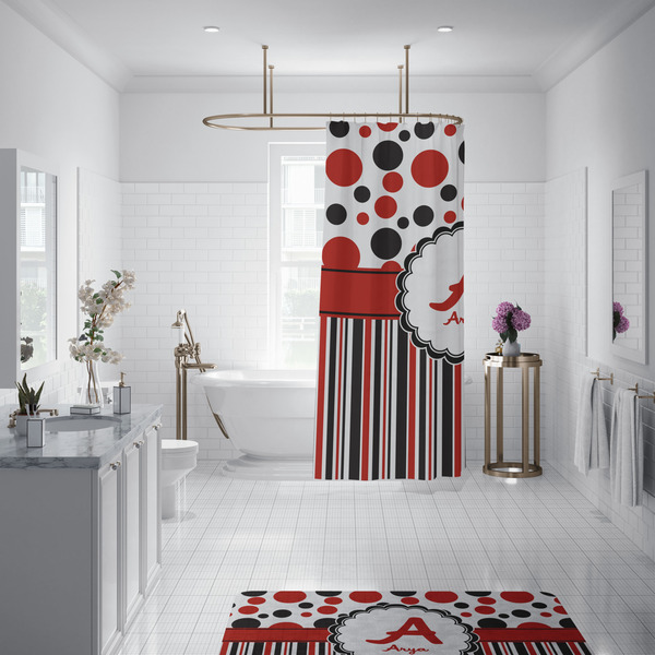 Red & Black Dots & Stripes Shower Curtain - Custom Size