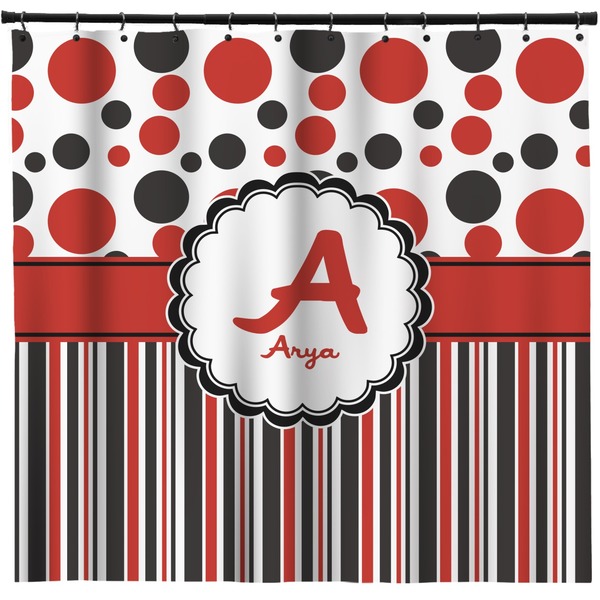 Custom Red & Black Dots & Stripes Shower Curtain - Custom Size (Personalized)
