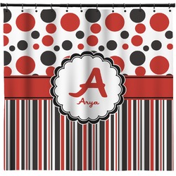 Red & Black Dots & Stripes Shower Curtain (Personalized)