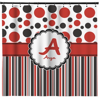 Red & Black Dots & Stripes Shower Curtain - 71"x74" (Personalized)