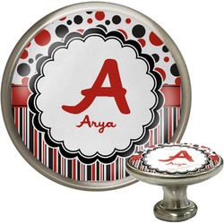 Red & Black Dots & Stripes Cabinet Knob (Personalized)