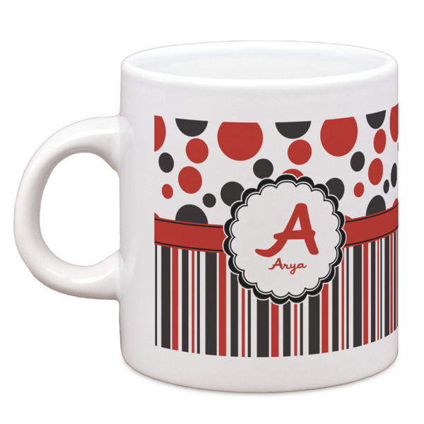 Custom Red & Black Dots & Stripes Espresso Cup (Personalized)