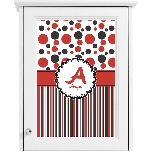 Red & Black Dots & Stripes Single White Cabinet Decal