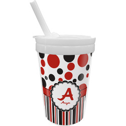 Red & Black Dots & Stripes Sippy Cup with Straw (Personalized)